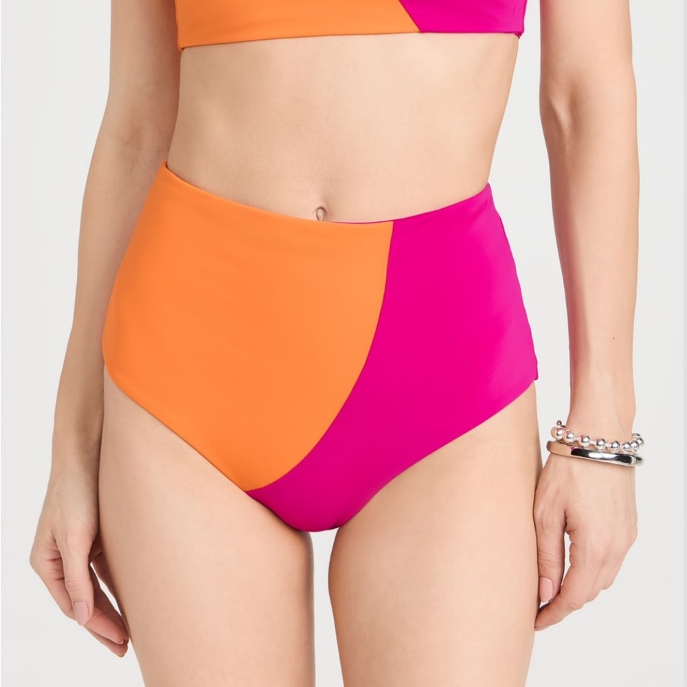 Mara Hoffman Orange and Hot Pink High-Waist Bikini Bottom